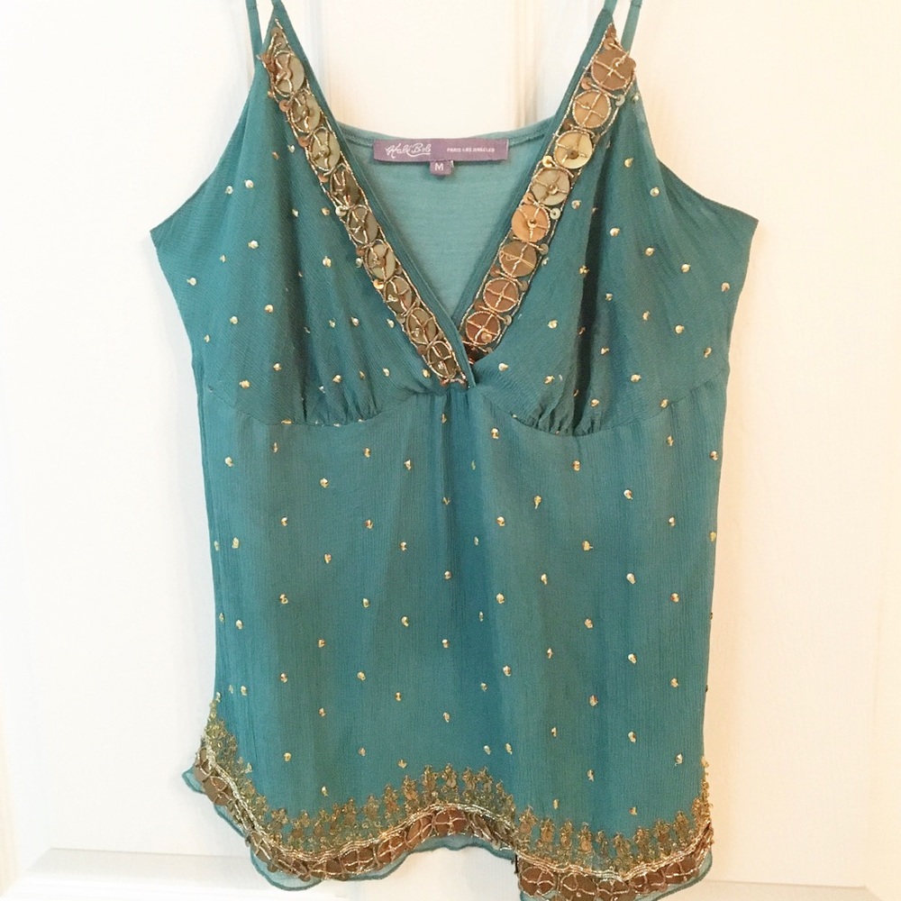 Hale Bob Silk Tank with Gold Accents-Size Medium